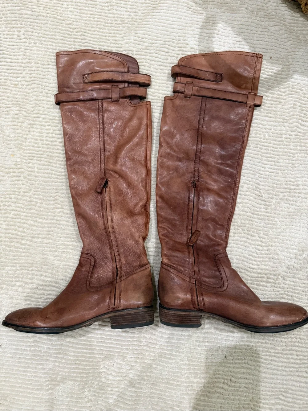 Sam Edelman Elena Gilbert Vampire Diaries Leather Over Knee Button Boots 9 Brown